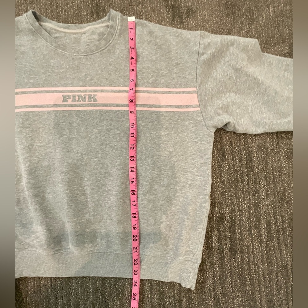PINK Victoria's Secret Gray Sweatshirt with Pink Stripe - Picture 5 of 6